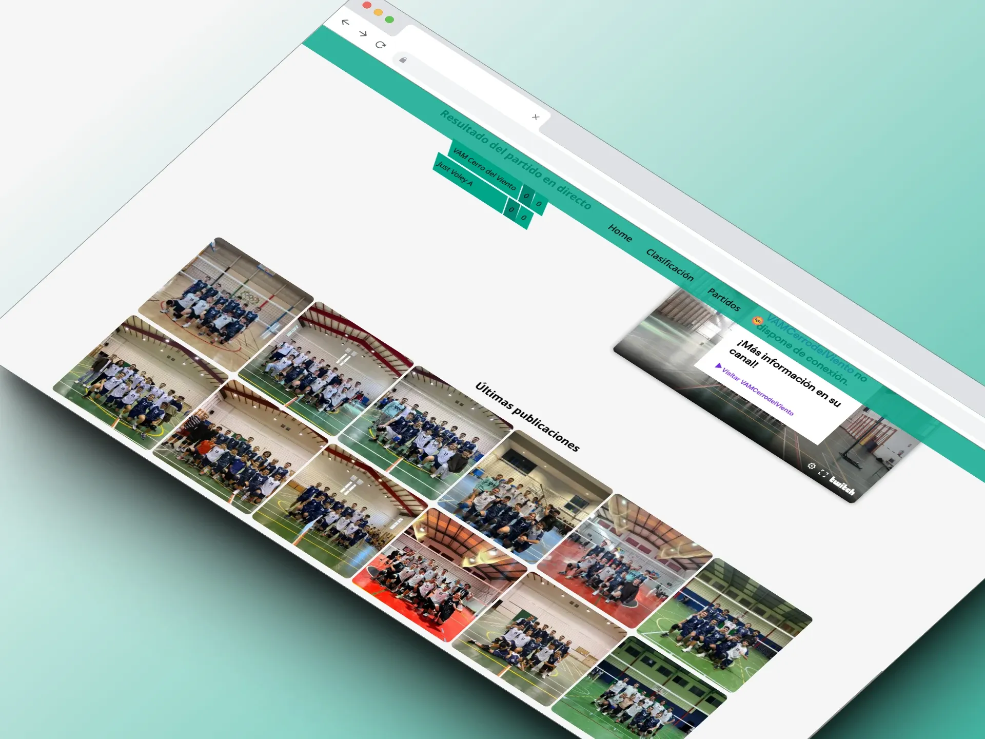 Captura de la web de VAM. Partido en directo y ultimas publicaciones.